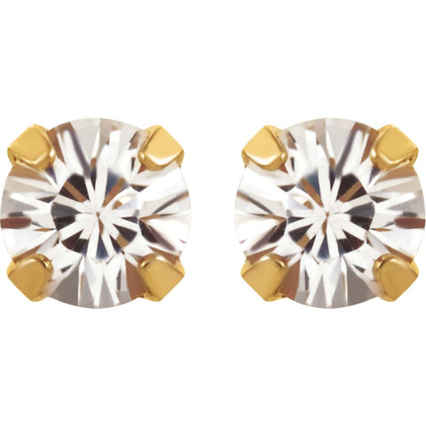 24K Yellow with Stainless Steel Solitaire "April" Birthstone Piercing Earrings