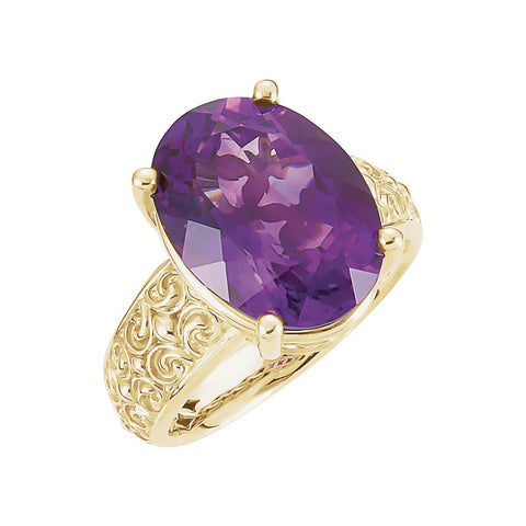 14k Yellow Gold 16x12mm Amethyst Sculptural-Inspired Ring, Size 7