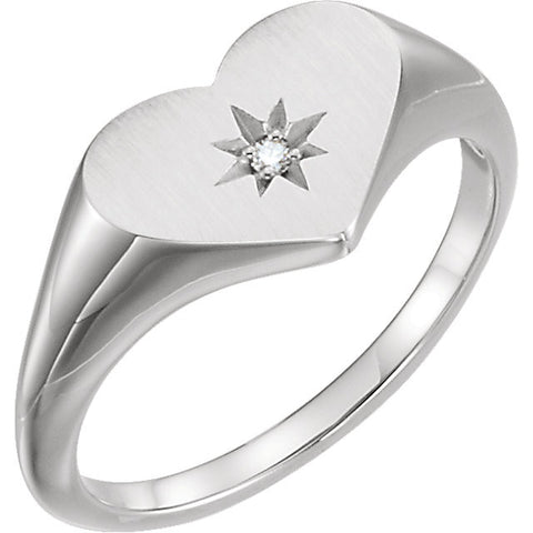 14k White Gold .01 CTW Diamond Heart Signet Ring, Size 7