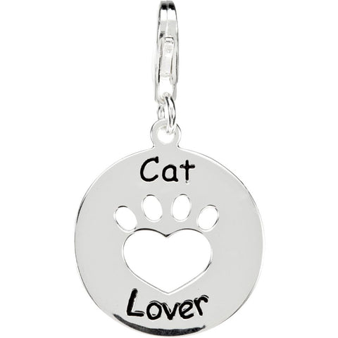 Sterling Silver Heart U Back™ Cat Lover Paw Charm