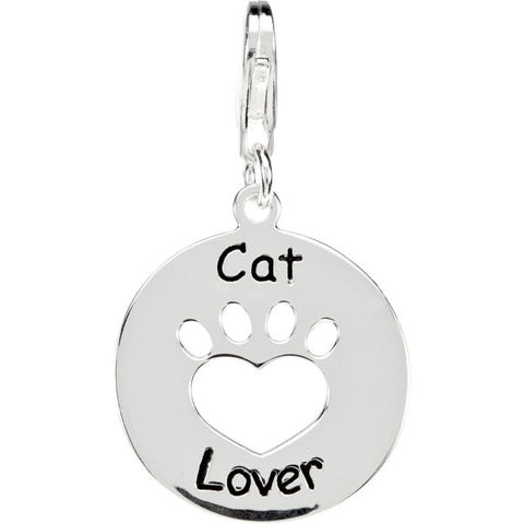 Sterling Silver Heart U Back™ Cat Lover Paw Charm Sterling Silver Heart U Back™ Cat Lover Paw Charm
