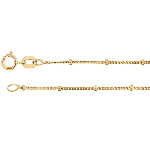 14k Yellow Gold 1mm Solid Beaded Curb 18" Chain