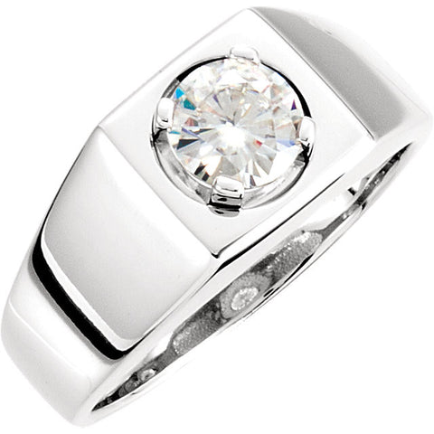 14k White Gold Created Moissanite Men's Solitaire Ring, Size 10 14k White Gold Created Moissanite Men's Solitaire Ring, Size 10