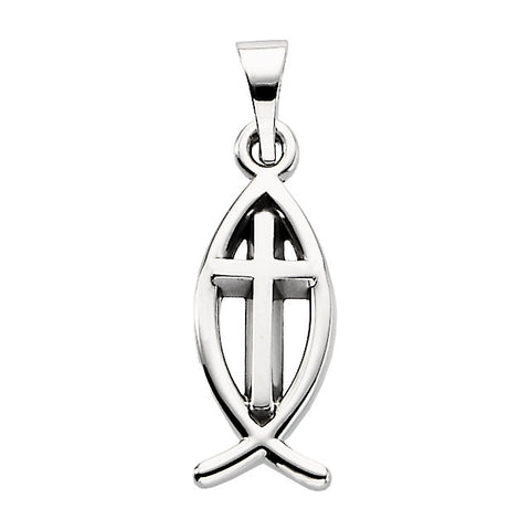 Sterling Silver 14x6mm Fish Pendant with Cross Sterling Silver 14x6mm Fish Pendant with Cross