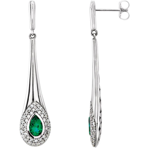 14k White Gold Chatham® Created Emerald & 1/2 CTW Diamond Earrings