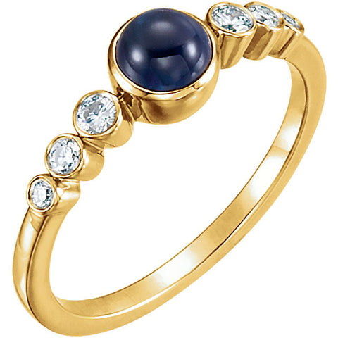 14k Yellow Gold Blue Sapphire & 1/6 CTW Diamond Ring, Size 7