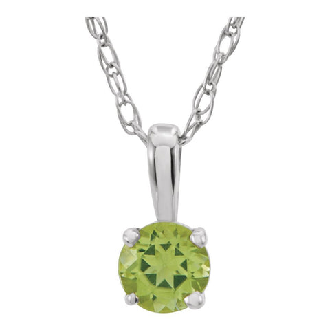 Sterling Silver Imitation Peridot "August" Birthstone 14" Necklace