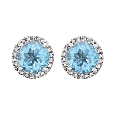 Sterling Silver Sky Blue Topaz & .01 CTW Diamond Earrings