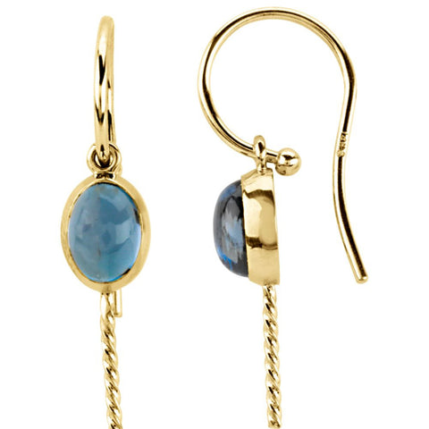14k Yellow Gold Oval London Blue Topaz Dangle Earrings