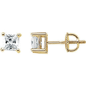 14k Yellow Gold 4.5mm Cubic Zirconia Square Earrings with Screw Posts & Backs