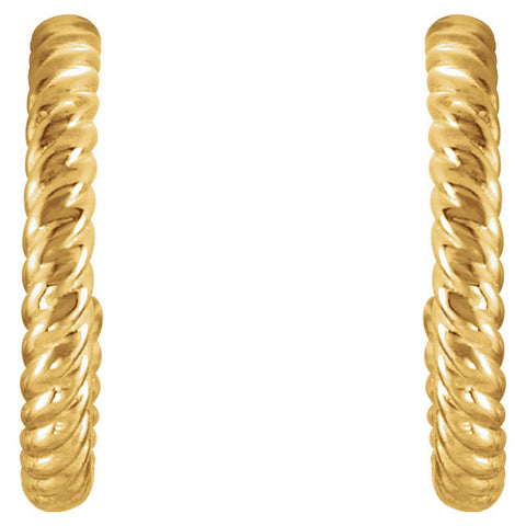 14k Yellow Gold 12mm Rope Design Hoop Earrings