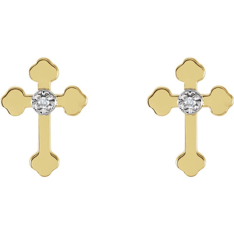 14K Yellow .01 CTW Diamond Cross Earrings