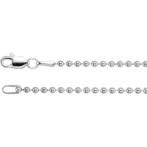 14k White Gold 1.8m Hollow Bead 16" Chain 14k White Gold 1.8m Hollow Bead 16" Chain