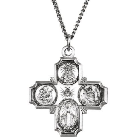 Sterling Silver 30x29mm Four-Way Cross Medal 24" Necklace Sterling Silver 30x29mm Four-Way Cross Medal 24" Necklace