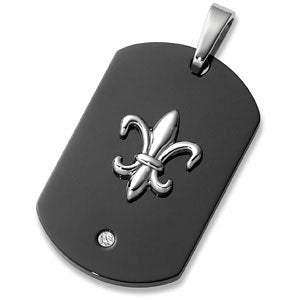 Immerse Plated Stainless Steel Fleur-de-lis Dog Tag Pendant Immerse Plated Stainless Steel Fleur-de-lis Dog Tag Pendant