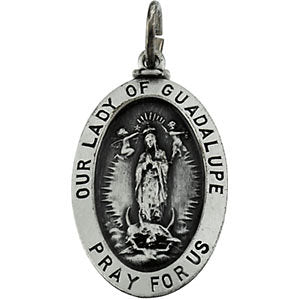 Sterling Silver 23.75x16.25mm Oval Our Lady of Guadalupe Medal
