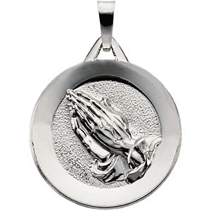 14k White Gold 19mm Round Praying Hands Pendant 14k White Gold 19mm Round Praying Hands Pendant