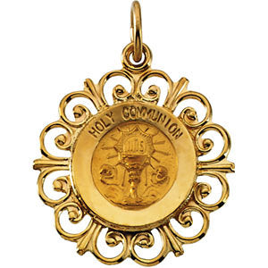 14k Yellow Gold 20x18.5mm Holy Communion Medal