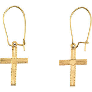 14k Yellow Gold 13x10mm Heart Design Cross Earrings 14k Yellow Gold 13x10mm Heart Design Cross Earrings