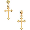 14k Yellow Gold Cross & Ball Earrings
