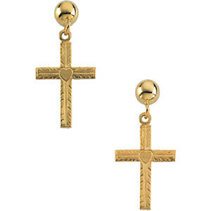 14k Yellow Gold 13x10mm Cross Ball Dangle Earrings 14k Yellow Gold 13x10mm Cross Ball Dangle Earrings