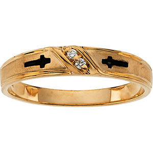 14k Yellow Gold Cross Solitaire Engagement Ring or Duo Band, Size 6