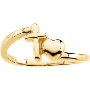 14k Yellow Gold Cross & Heart Chastity Rings® , Size 6