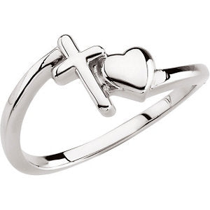 14k White Gold Cross & Heart Chastity Rings® , Size 6