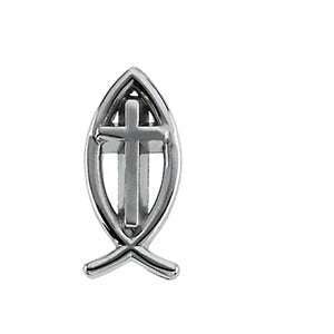 14k White Gold Ichthus (Fish) with Cross Lapel Pin