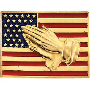 14k Yellow Gold American Flag with Praying Hands Lapel Pin 14k Yellow Gold American Flag with Praying Hands Lapel Pin