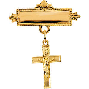 14k Yellow Gold Crucifix Baptismal Pin