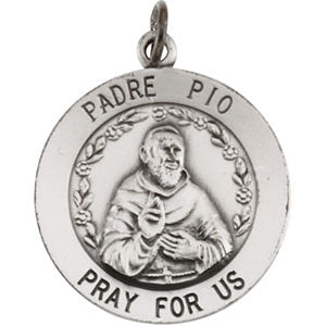 Sterling Silver 18.5mm Round St. Padre Pio 18" Necklace Sterling Silver 18.5mm Round St. Padre Pio 18" Necklace