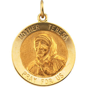 14k Yellow Gold 18mm Mother Teresa Round Pendant Medal 14k Yellow Gold 18mm Mother Teresa Round Pendant Medal