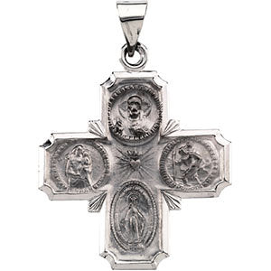 14k White Gold 25x24.25mm Hollow Four-Way Cross Medal 14k White Gold 25x24.25mm Hollow Four-Way Cross Medal