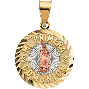14K Yellow & Rose 16.75mm Tri-Color Mi Primera Communion (First Holy Communion) Medal