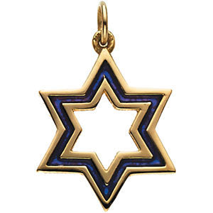 14k Yellow Gold 20.25x18mm Blue Enameled Star of David Pendant 14k Yellow Gold 20.25x18mm Blue Enameled Star of David Pendant