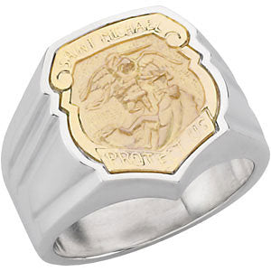 Sterling Silver & 14k Yellow Gold St. Michael Badge Ring, Size 10