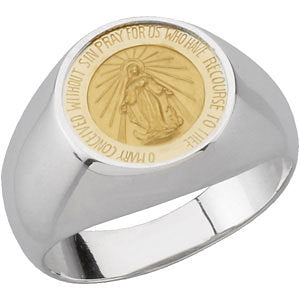 Sterling Silver & 14k Yellow Gold Round Miraculous Medal Ring Size 7 Sterling Silver & 14k Yellow Gold Round Miraculous Medal Ring Size 7
