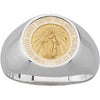 Sterling Silver & 14k Yellow Gold Round Miraculous Medal Ring Size 7