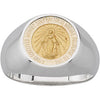 Sterling Silver & 14k Yellow Gold Round Miraculous Medal Ring Size 7 Sterling Silver & 14k Yellow Gold Round Miraculous Medal Ring Size 7