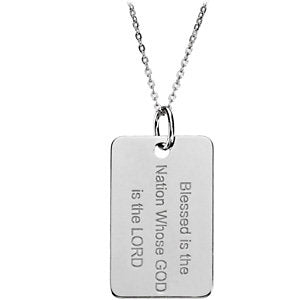 Sterling Silver Blessed is the Nation USA Flag Dog tag Necklace
