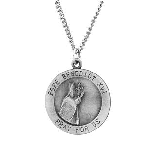 Sterling Silver 18.5mm Round Pope Benedict 18" Necklace
