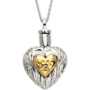 Sterling Silver & Yellow Plated Pet Heart Ash Holder 18" Necklace