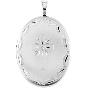 Sterling Silver .015 CT Diamond Oval Locket Cross Necklace Sterling Silver .015 CT Diamond Oval Locket Cross Necklace