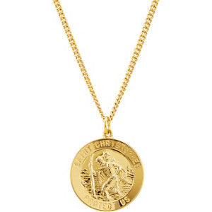24k Gold Plated Sterling Silver 24K Gold Plated 28.19x25.13mm St. Christopher Medal 24" Necklace