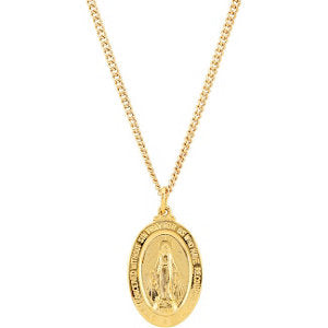 24K Gold Plated 28.82x17.82mm Miraculous Medal 24" Necklace