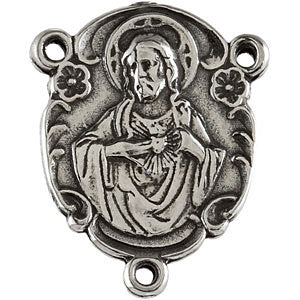 Sterling Silver 17.95x12.9mm Sacred Heart of Jesus Rosary Center Medal Sterling Silver 17.95x12.9mm Sacred Heart of Jesus Rosary Center Medal