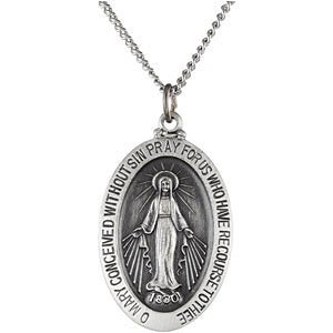 Sterling Silver 29x20mm Oval Miraculous Medal 24" Necklace Sterling Silver 29x20mm Oval Miraculous Medal 24" Necklace