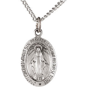 Sterling Silver 14.75x11mm Oval Miraculous Medal 18" Necklace