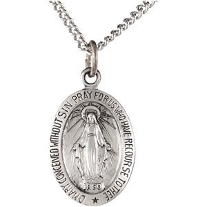 Sterling Silver 14.75x11mm Oval Miraculous Medal 18" Necklace Sterling Silver 14.75x11mm Oval Miraculous Medal 18" Necklace